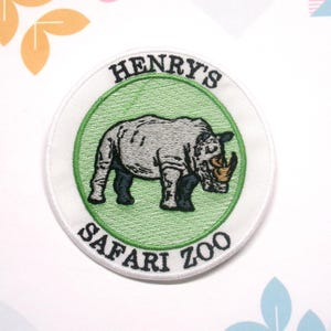 Custom Name Patch/Personalized Text/Rhinoceros Patch/Embroidered Iron-on Applique for Clothing & Backpack/Africa/African/Safari/Zoo Patch