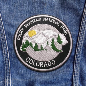 Rocky Mountain Patch 3.5&quot; Embroidered Iron-On Applique for Backpack, Jacket, Bear Patch, Mountain Patch, Nature Badge, Camping Patch, Hiking