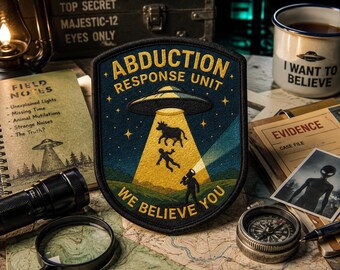 Alien Abduction Response Unit Patch/Iron On Patch/UFO Area-51/Paranormal Badge/XFiles/Government Secrets/Sew-On Applique for Clothing Jacket