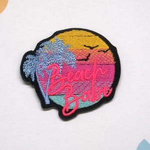 Beach Babe Patch Iron-on Embroidered Applique for Backpack Clothing Vest Demin Bag Jacket Hat, Colorful, Travel Souvenir Gift, Palm Trees