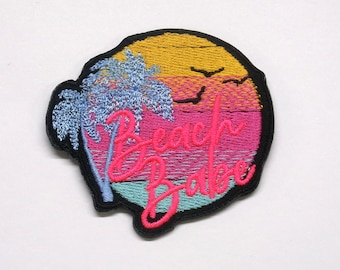 Beach Babe Patch Iron-on Embroidered Applique for Backpack Clothing Vest Demin Bag Jacket Hat, Colorful, Travel Souvenir Gift, Palm Trees