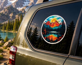 Colorful Mountain Lake Forest River Sticker, Vinyl Stickers Decals, Nature Sticker, Seek Adventure Decal - Car Truck Window Bumper Graphics