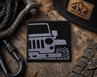 4x4 Grill Patch/Iron-On Patch/Nature Gift, Mountain Forest, Off Road Trail, Top Off/Embroidered Sew-On Applique for Clothing Backpacks Gear