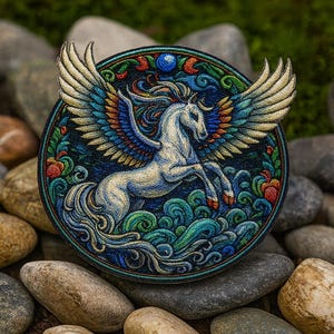 Pegasus Patch Iron-on/Sew-on Applique for Backpack Clothing Vest Bag Jacket Hat, Winged Horse, Greek Mythology Badge, Mythical, Stallion