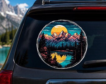 Colorful Mountain Lake Forest River Sticker, Vinyl Stickers Decals, Nature Sticker, Seek Adventure Decal - Car Truck Window Bumper Graphics