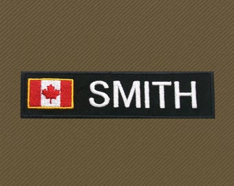 Parche personalizado con nombre/Parche con la bandera canadiense/Etiqueta de identificación personalizada/Parche bordado termoadhesivo para uniforme/militar/chaqueta/mochila/motociclista