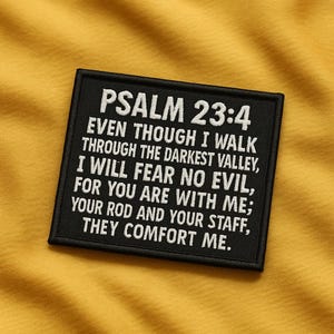 Bible Verse Patch/Psalm 23:4 Patch/Iron-On Patch/Christian Religious Embroidered Sew-On Applique for Hats, Backpacks, Jackets, Gifts for Her