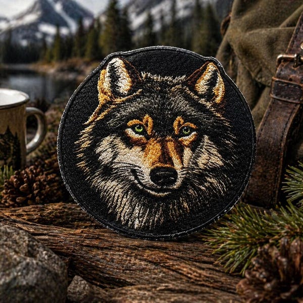 Wolf Patch Iron-on Applique for Clothing & Backpack, Nature Patch, Hiking Trail Patch, Park Patch, Forest Animal Patch, Outdoor Adventure