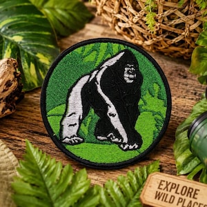 Gorilla Patch/Iron-on Patch/Wild Animal Badge//Primate/Zoo Souvenir Gift/Kids Patches/Embroidered Sew-On Applique for Clothing Vest Backpack