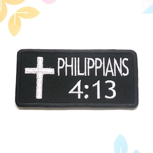 Philippians 4:13 w/Cross Patch Bible Verse Patch Embroidered Iron-On Applique for Clothing & Jacket, Religious Gift, Christian Bikers, Jesus