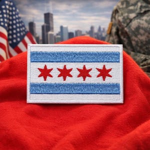 Écusson du drapeau de la ville de Chicago : appliqués thermocollants brodés, fabrication par des anciens combattants, coutures résistantes | Envers à coudre, dimensions personnalisées