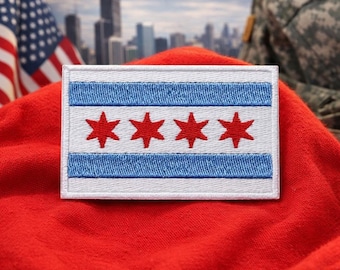 Chicago City Flag Patch: Embroidered Iron-On Applique, Veteran Made, Durable Stitching | Sew-On Backing, Custom Sizes
