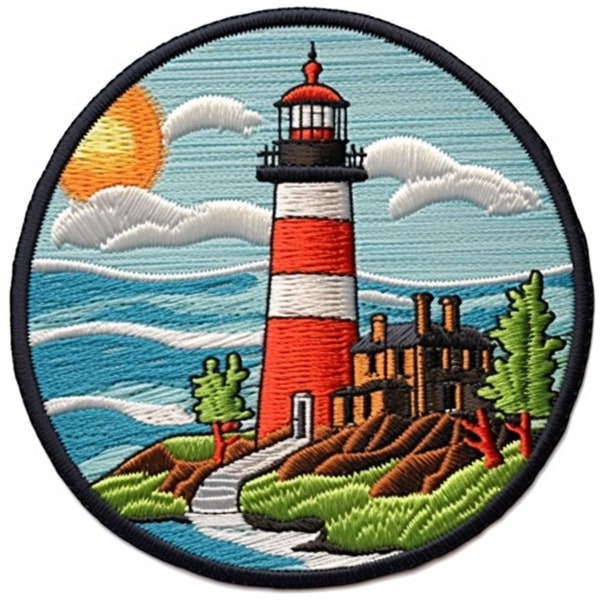 Lighthouse Patch Iron-on/Sew-on Applique for Backpack Clothing Vest Bag Jacket Hat, Nautical Badge, Ocean Wave, Travel Souvenir,  Decorative