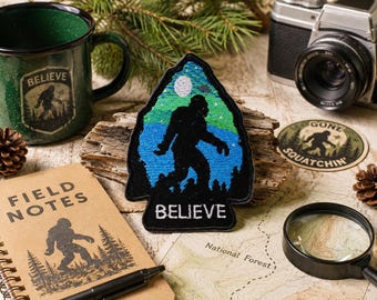 Bigfoot Believe Patch/Iron On Patch/Paranormal Badge/Sasquatch Hiking Forest Cryptid/Embroidered Sew-On Applique for Clothing Jacket Hat