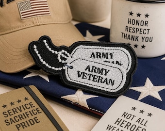 Army Veteran Dog Tags Patch: Military Tribute Design - Embroidered Iron-On, Clothing, Uniform, Tactical Vest, Jacket, Backpack Use