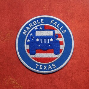 Marble Falls Texas Patch Embroidered Iron-On Applique for Backpack & Clothing, Road Trip, SUV 4x4 Top Off, Outdoor Patch