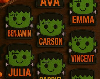 Custom Halloween Frankenstein Name Patches for Kids, Custom Name Patch, Iron on Embroidered Patch for Backpacks,  Spooky Season Name Patch