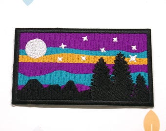 Purple Starry Night Patch Embroidered Iron-On Applique for Jacket & Clothing, Backpack, Mountain Patch, Nature Gift, Hiking Trail, Moon Park