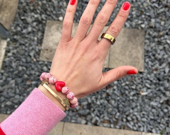 Naturstein Armband Jaspis Damen – Edelstein Perlenarmband Herz – Geschenk für sie – handmade Schmuck