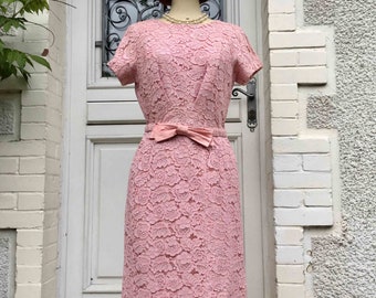 VINTAGE DRESS 1950 lace T. 38