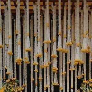 6ft  Marigold Flower Strings with Lilly Hanging for Indian wedding decoration ,Temple Decoration,Mexican Decoration,Diwali Haldi Decor