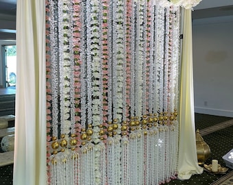 7ftx6 ft Nikah Pardah Set of Flower Garlands,Top Flower Runner & Fabric For Islamic Wedding Bride Groom Nikah   BackDrop Stage Curtain