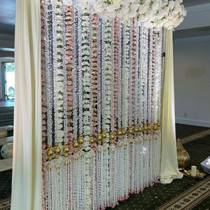 Set di ghirlande di fiori Nikah Pardah da 7 piedi x 6 piedi, runner di fiori superiori e tessuto per la tenda da palcoscenico per fondale Nikah per sposi e spose islamiche