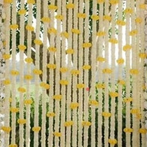 8ft Marigold Flower Garlands White and Yellow Haldi set Wedding mandap Decor Backdrop Set