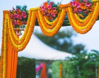 Marigold Flower Garland: 5ft, Indian Wedding & Diwali Decoration