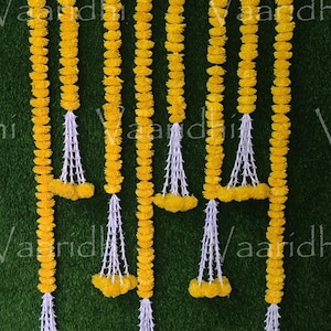 6ft Solawood Flower Garland with Lilliy Hangings for Indian wedding  ,Temple Decoration,Stage ,Diwali Haldi Decor Islamic Decor (Pack of 6)