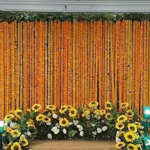 9ft Marigold Flower Garlands Haldi Decor Backdrop  Wedding decoration mandap decor Diwali Decor Stage Decor