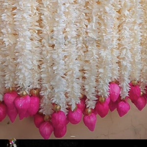 3ft  Jasmine Gajra Garland Flower With Lotus Buds for Wedding Decoration -Flower Garland - Party Backdrop - Nikah-Mandap Decor Diwali Decor