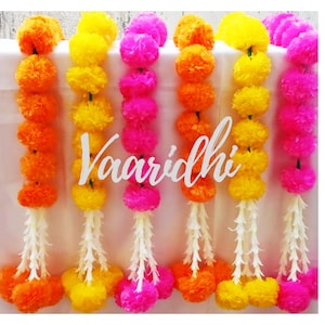 Marigold garlands 3ft long with Rajnigandha flowers For Wedding Decoration, BackDrop Decoration,Temple Decoration,Event Decoration,