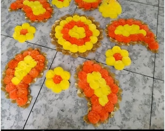 Marigold Diwali Rangoli Mat Set - Indian Home Decor