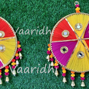 Wedding Decoration Hanging Chakras with Bells Mehndi Decor Haldi Decor Garden Hangings Dream Catchers  Indian Shaadi  Decor