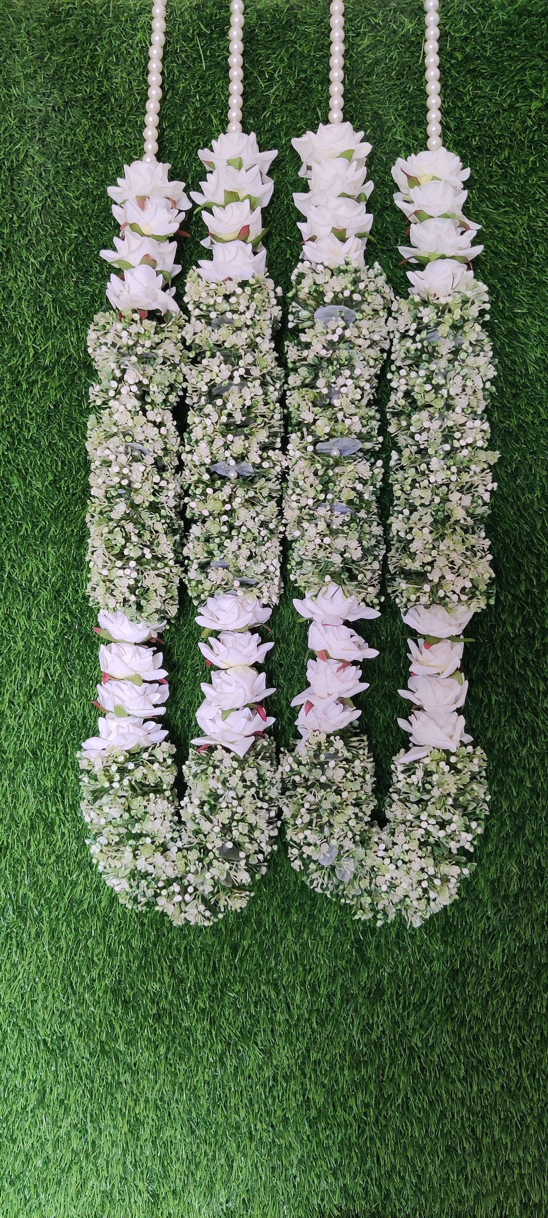 Pair of Baby's Breath Carnation Flower Varmala Milni Mala, Wedding Mala