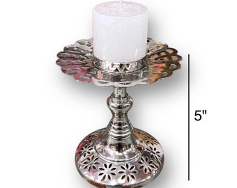 Candelabro de latón plateado para decoración de bodas Diwali (5 pulgadas)