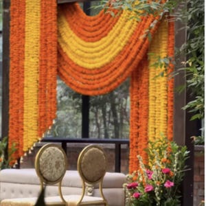 Ghirlanda di calendula arancione, decorazione per matrimonio indiano Diwali, filo di fiori di plastica da 1,5 m - Italia