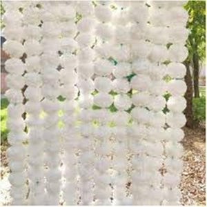 May include: White pom pom garland, a string of fluffy white balls, perfect for decorating a wedding, party, or special event.