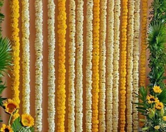 9 ft Haldi Set Marigold Flower Garlands Yellow and White Wedding decoration mandap decor teej decor Tent decor Indian wedding