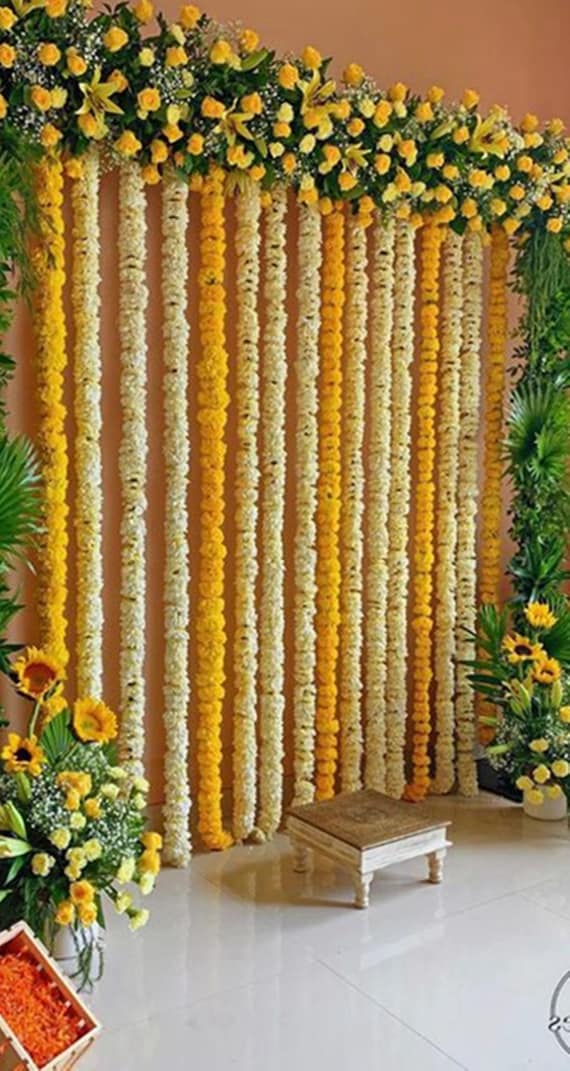 9 Ft Haldi Set Marigold Flower Garlands Yellow and White ...
