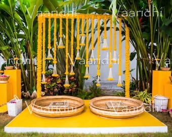 Haldi Set of Marigold Rajigandha/Lilly Tassel Hangings  For Haldi Decor Wedding Decor Stage Decor Shaadi Decor Indian Muslim Wedding