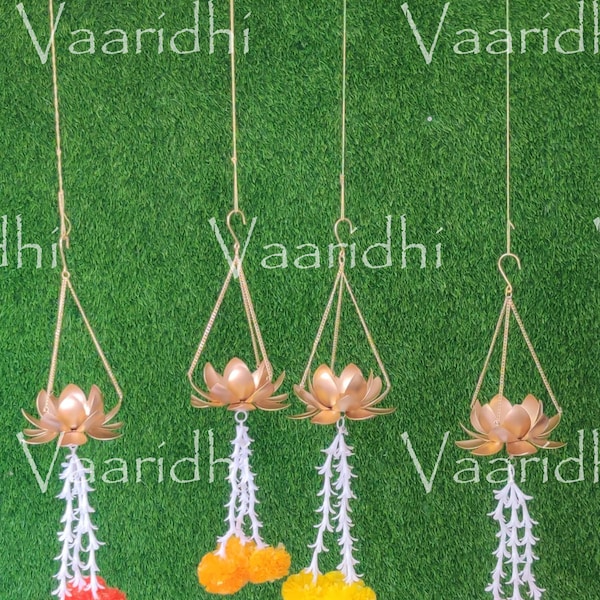 Vaaridhi Lotus Tea light Holder  Hanging  With Marigold Flower For  Diwali Decoration Home decor Wedding  Dia De los Halloween