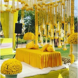 8ft  Marigold Flower Garland with Lilliy Hangings for Indian wedding decoration ,Temple Decoration,Stage Decoration,Diwali Haldi Decor