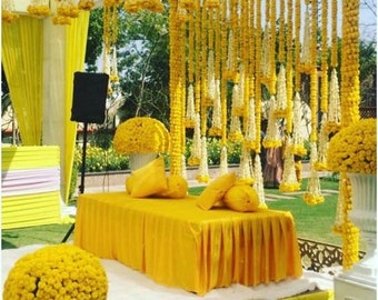 6ft  Marigold Flower Garland (BUFFED) with Lilliy Hangings for Indian wedding decoration ,Temple Decoration,Stage ,Diwali Haldi Decor