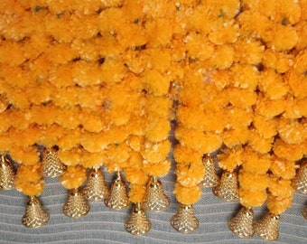 Dekorative Glockengirlanden 1,5 m lang mit Ringelblumen für indische Hochzeitsdekoration, Diwali Dekoration, Bühnendekoration,