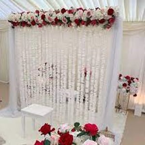 Set di ghirlande di fiori in fiore Nikah Pardah da 5 x 6 piedi, runner di fiori e tessuto per matrimoni islamici, sposa e sposo Nikah, tenda da palcoscenico
