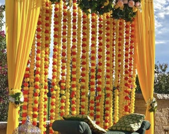 9 ft Haldi Mehndi Set ,Curtain,Flower Runner Marigold Strings for wedding decoration Backdrop