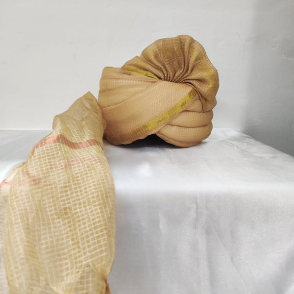 10 Pcs Unisex Baraati Turban/Safa Wedding Pagdi  for Wedding Baraat,  Festivals, Wedding Wear Men Pagdi, Holi,Navratri Garba (Gold)