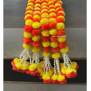 4 ft goudsbloem bloem decoratie Rajanigandha bloem ophangingen voor Indiase bruiloft decor Mehndi decor Shaadi decor Lilly kunstbloemen